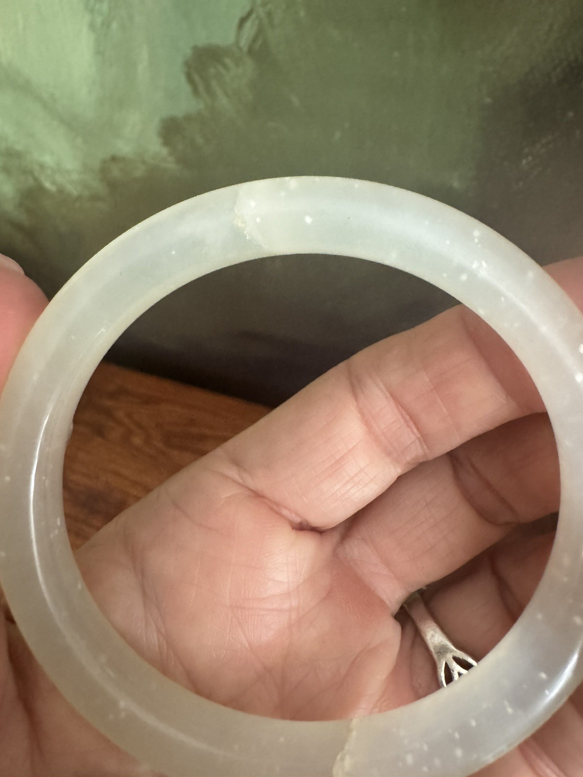 Natural Icy White Jadeite Bangle Bracelet – Authentic Burmese Ice Jade 63.5mm