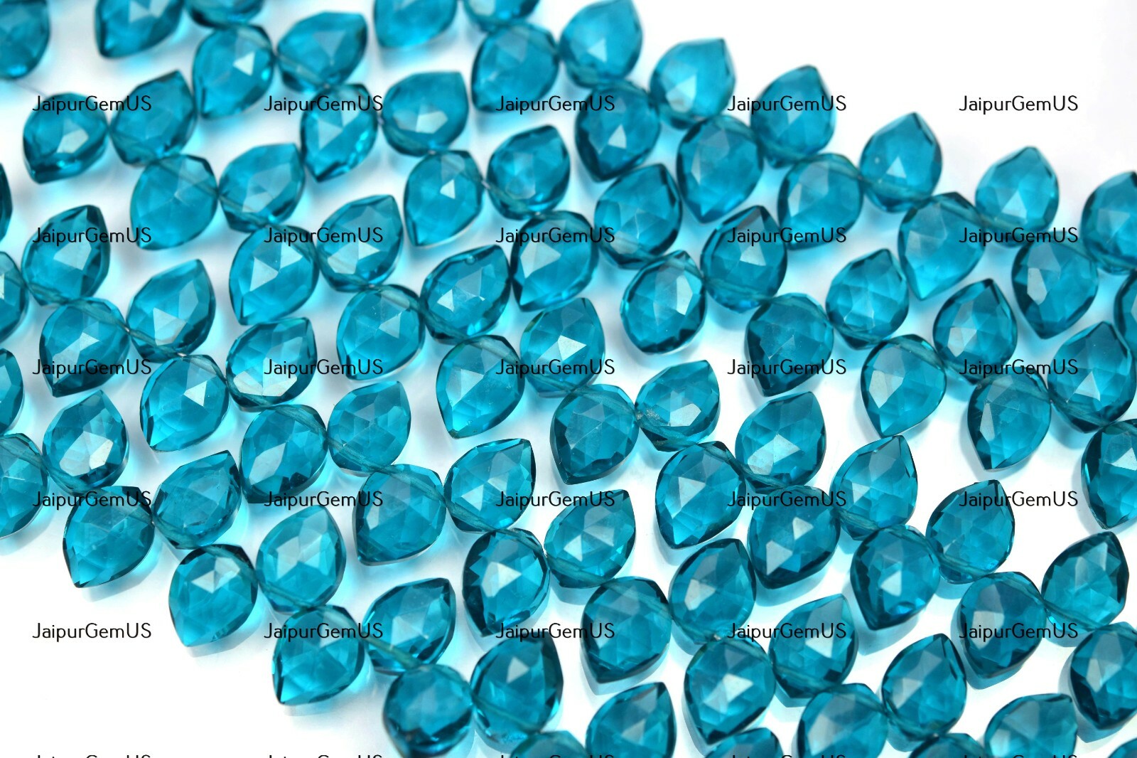 7 Inches Strand, Peacock Blue Quartz Faceted Fancy Pear Shape Size-8.00mm Approx
