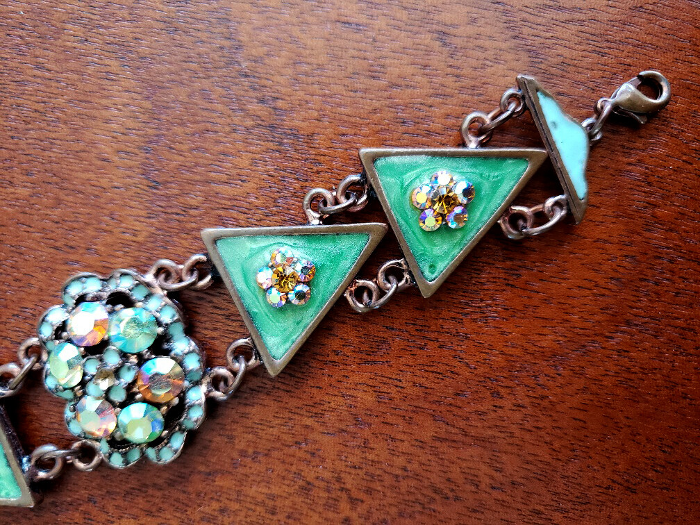 Designer Bracelet with Copper Colored Metal Enamel & Diamante’s 7 – 8 1/4 inches