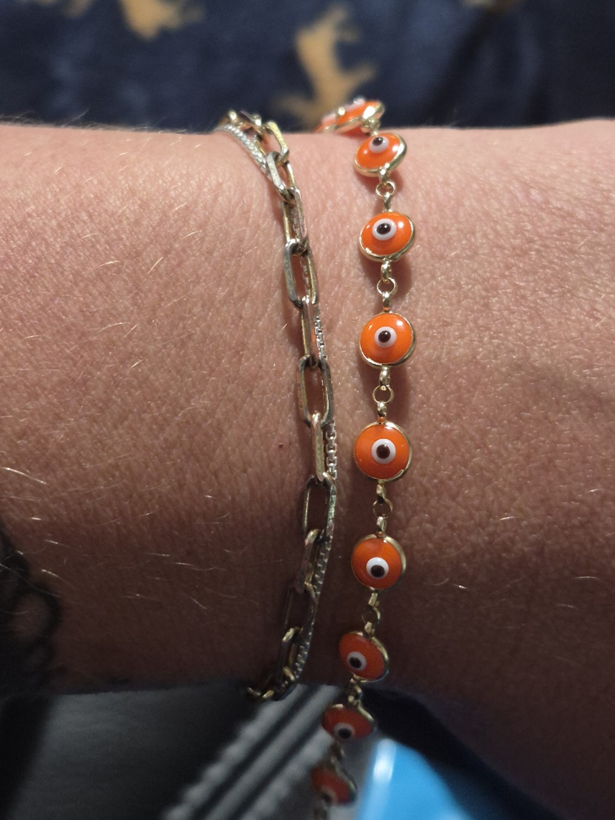 Solid Gold 14k 585 Stamped Evil Eye Bracelet Orange 6in