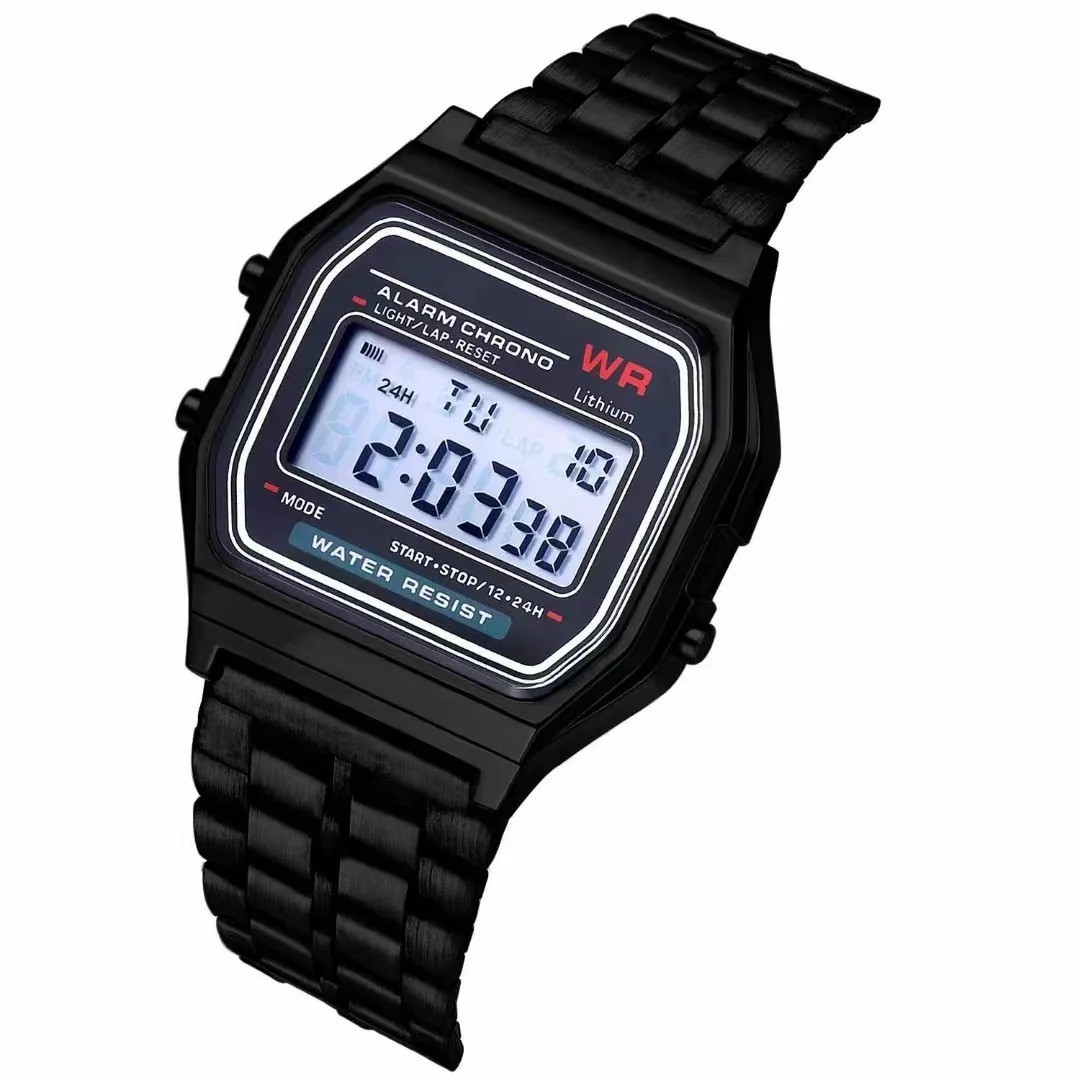 F-91W-1 Men’s Digital Silver Steel Watch Classic Alarm Light Waterproof