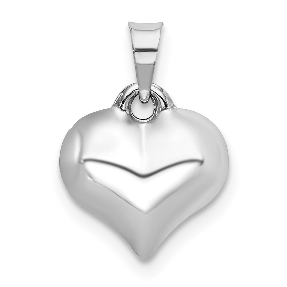14K White Gold 3-D Puffed Heart Pendant for Women 0.43gm L-0.6 in,W-0.44 in