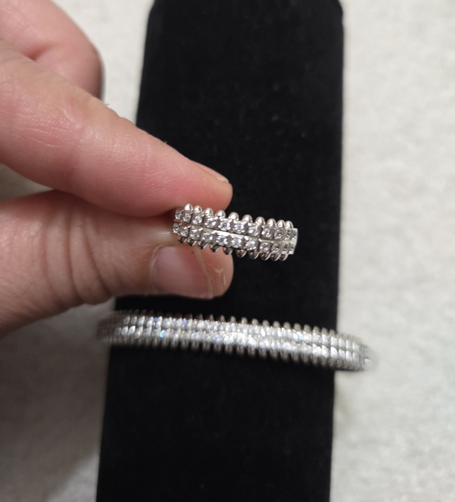 Silver Tone Pavé Round Clear Crystal Bangle Bracelet, Matching Ring Set