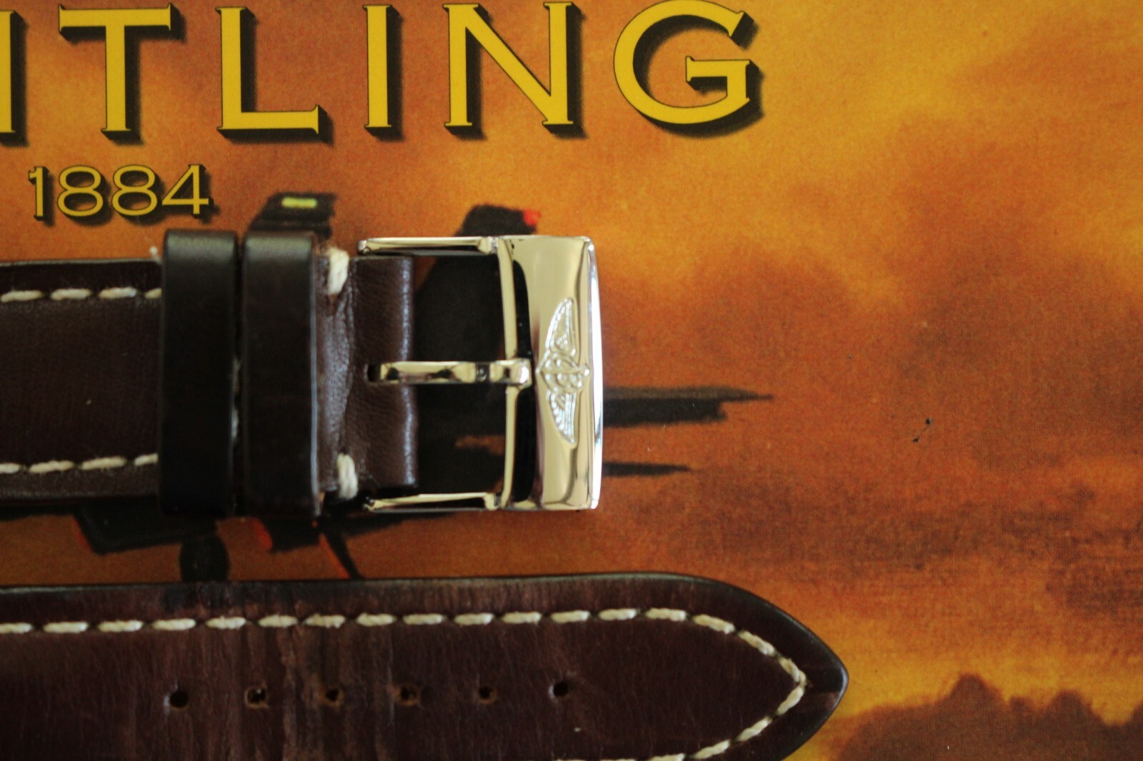 BREITLING 437X 22-20 BROWN PLAIN CALF TONGUE BUCKLE WATCH BAND WATCHBAND STRAP A