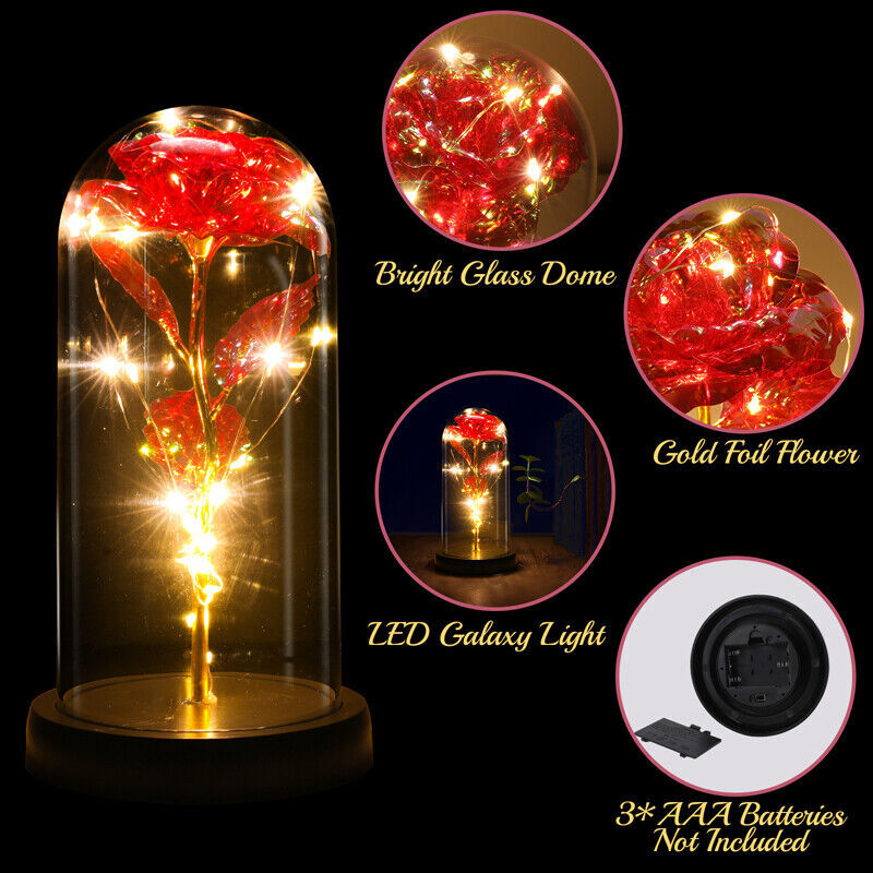 Eternal Forever Galaxy Rose Flower In Glass Dome LED Light Valentine’s Day Gift