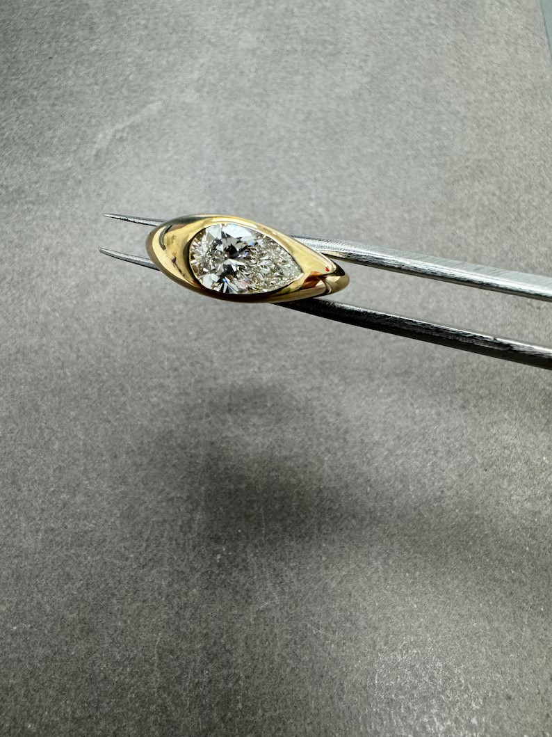 IGI 1.50Ct Pear-Cut EF/VS1 Lab Grown Diamond Bezel Wedding Ring 14K Yellow Gold