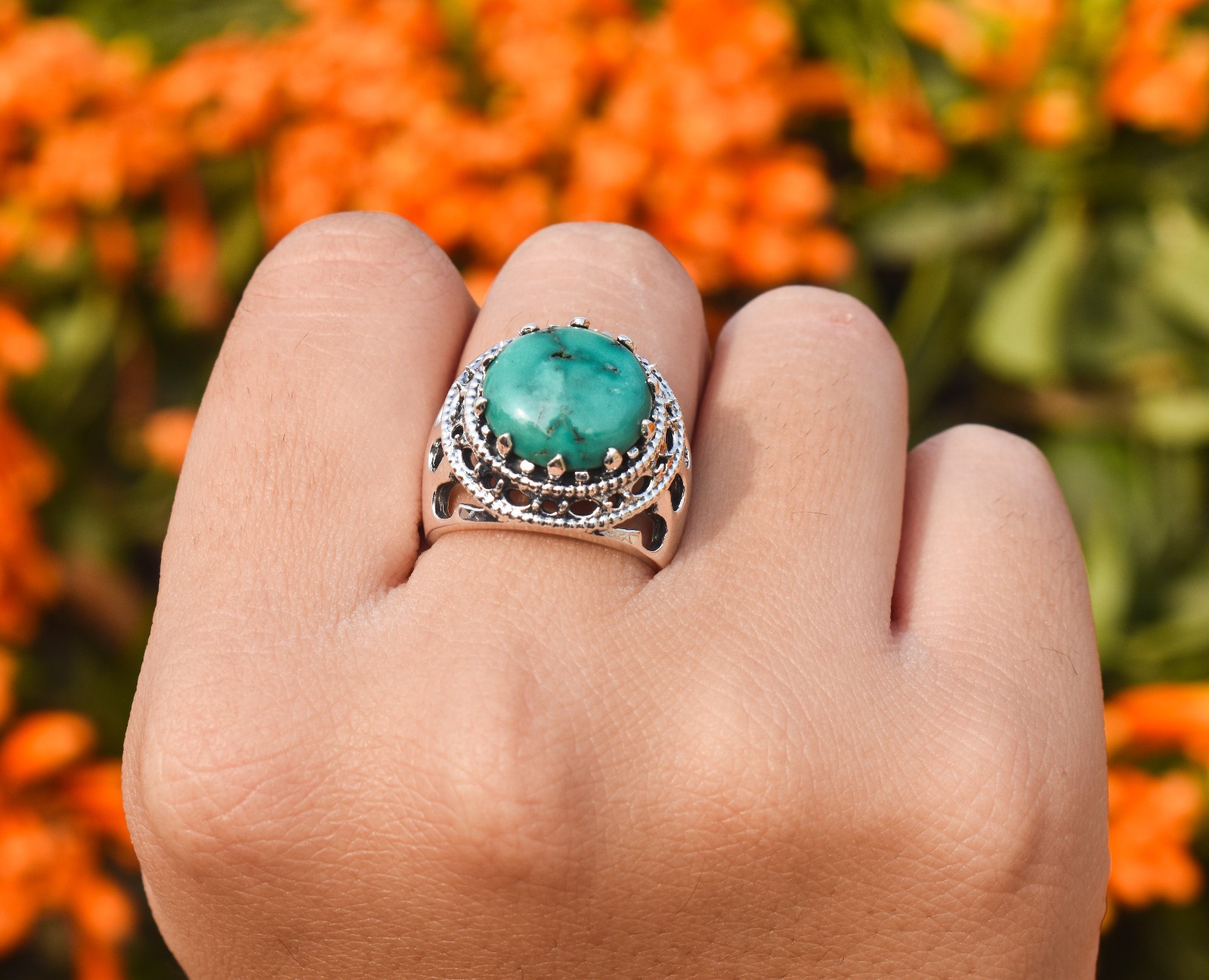 Tibetan turquoise ring 925 sterling silver ring wedding promise ring gift her