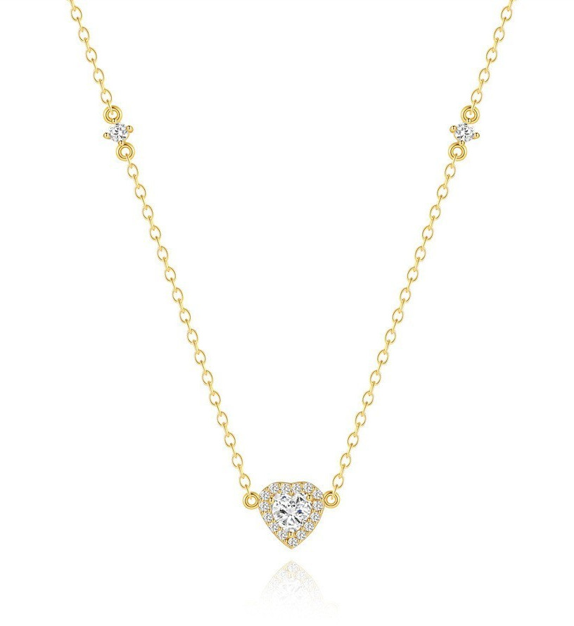 Gold Plated 925 Sterling Silver CZ Heart Pendant Necklace for Women