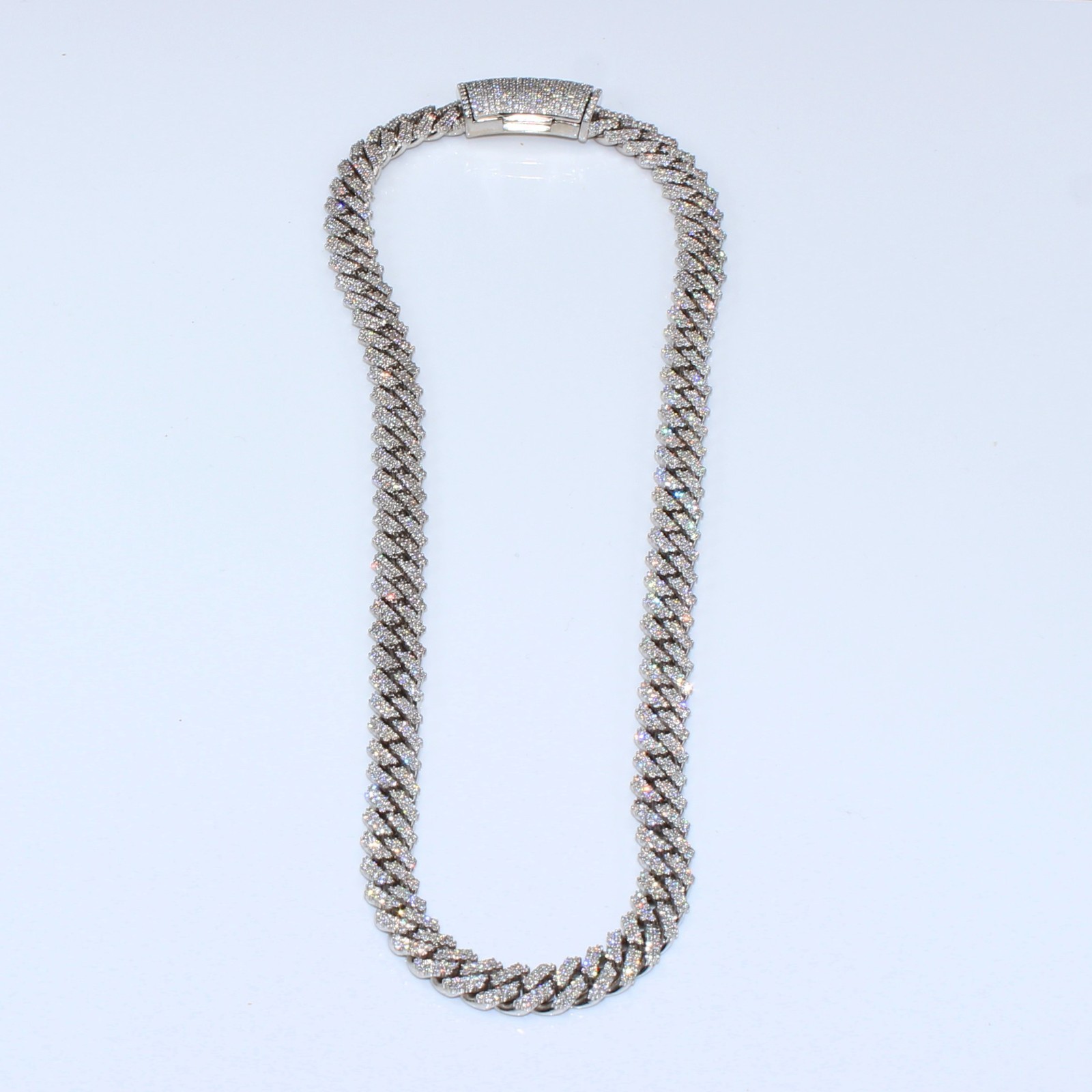 White Gold Cuban Link Chain 20” 10mm Approx. 20ct Real Diamond 129g Necklace