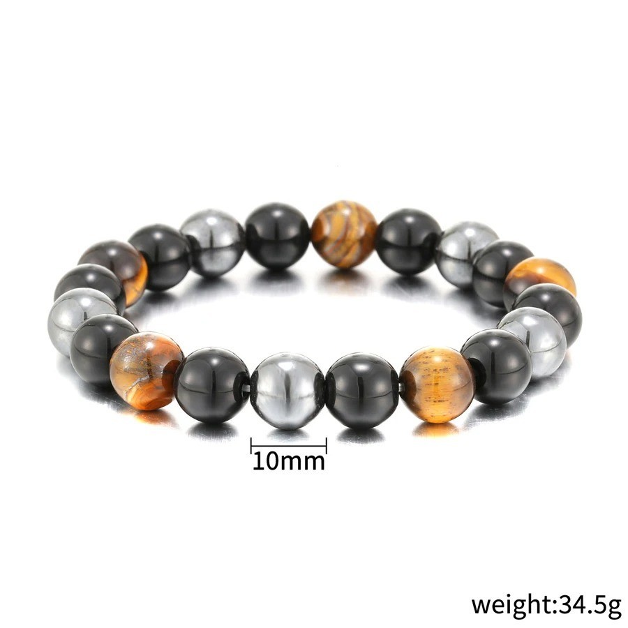 Triple Protection Bracelet 8mm Tiger Eye Obsidian Hematite Crystal Gemstone Bead