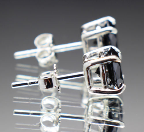 Solid Silver 14K Gold Plated Women Men Stud Earrings Black Simulated Diamond