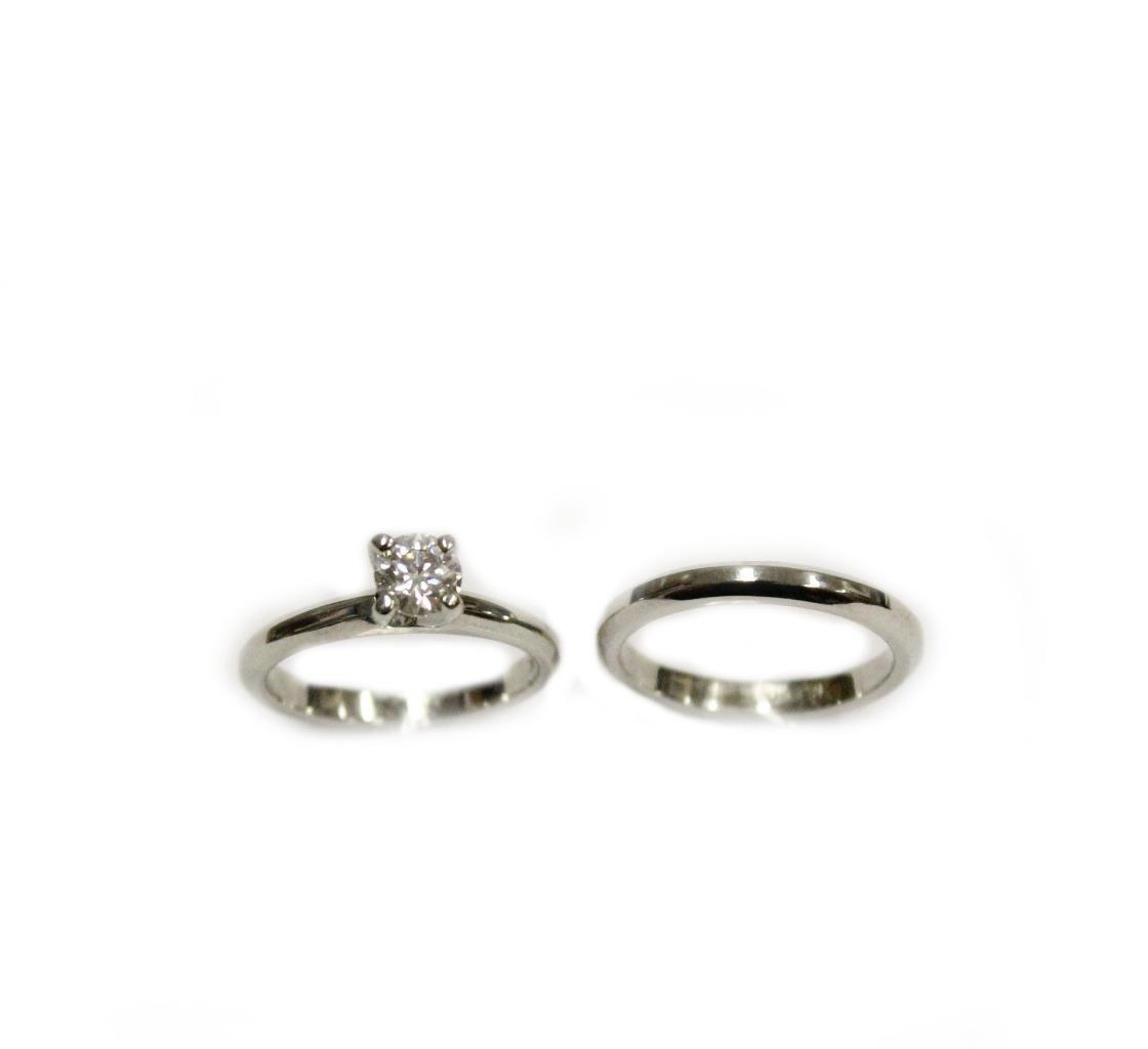 Diamond Ring 0.36ct H SI2 set in 19K white gold + 19K plain band Size-3.5