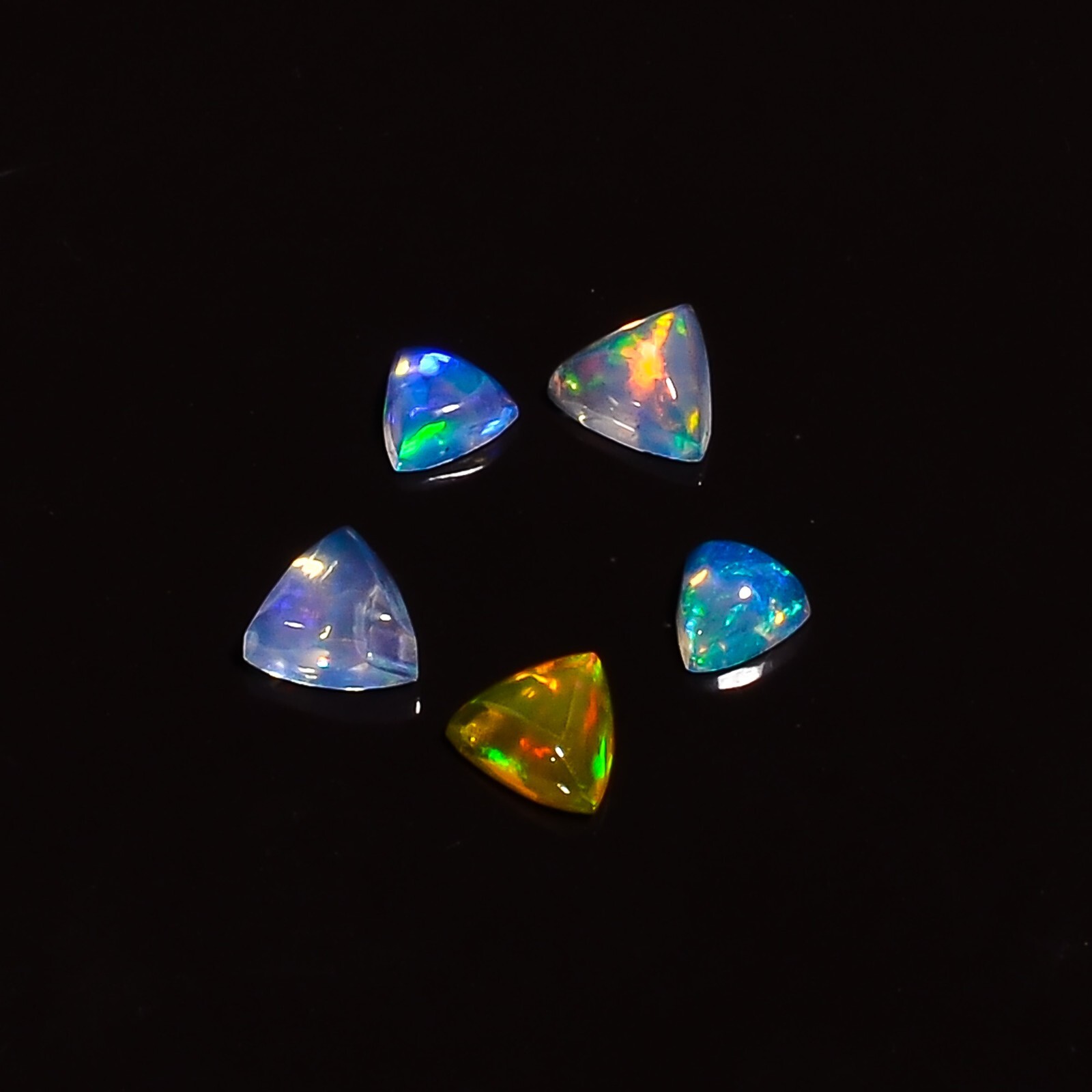 Natural Multi Ethiopian Opal Triangle Cabochon Gemstone 5 Pcs 1.5 Ct. 4X4 5X5 mm
