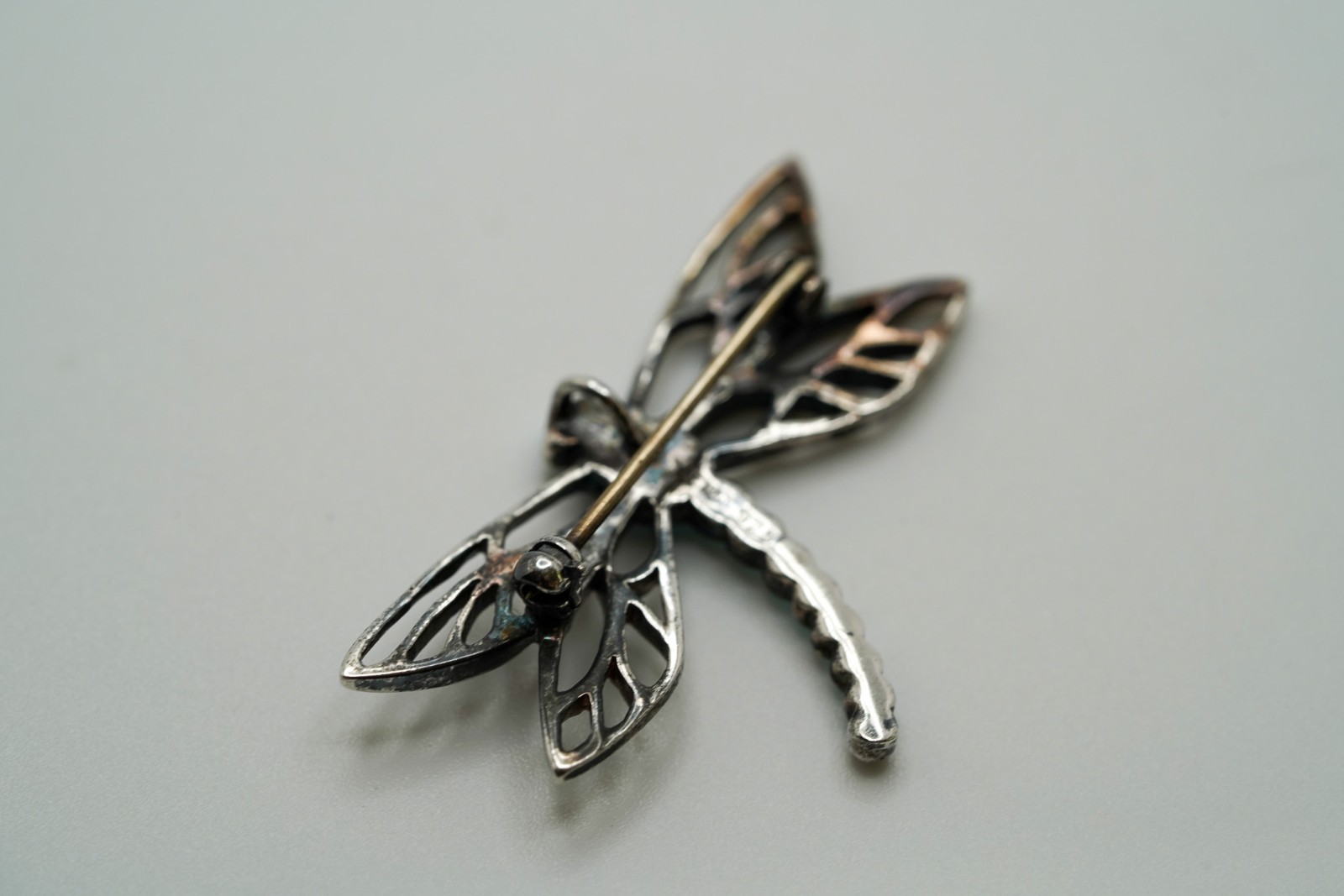 Vintage Lenox Sterling Silver Blue Dragonfly Missing 1 Stone 3.6cm Brooch JB11