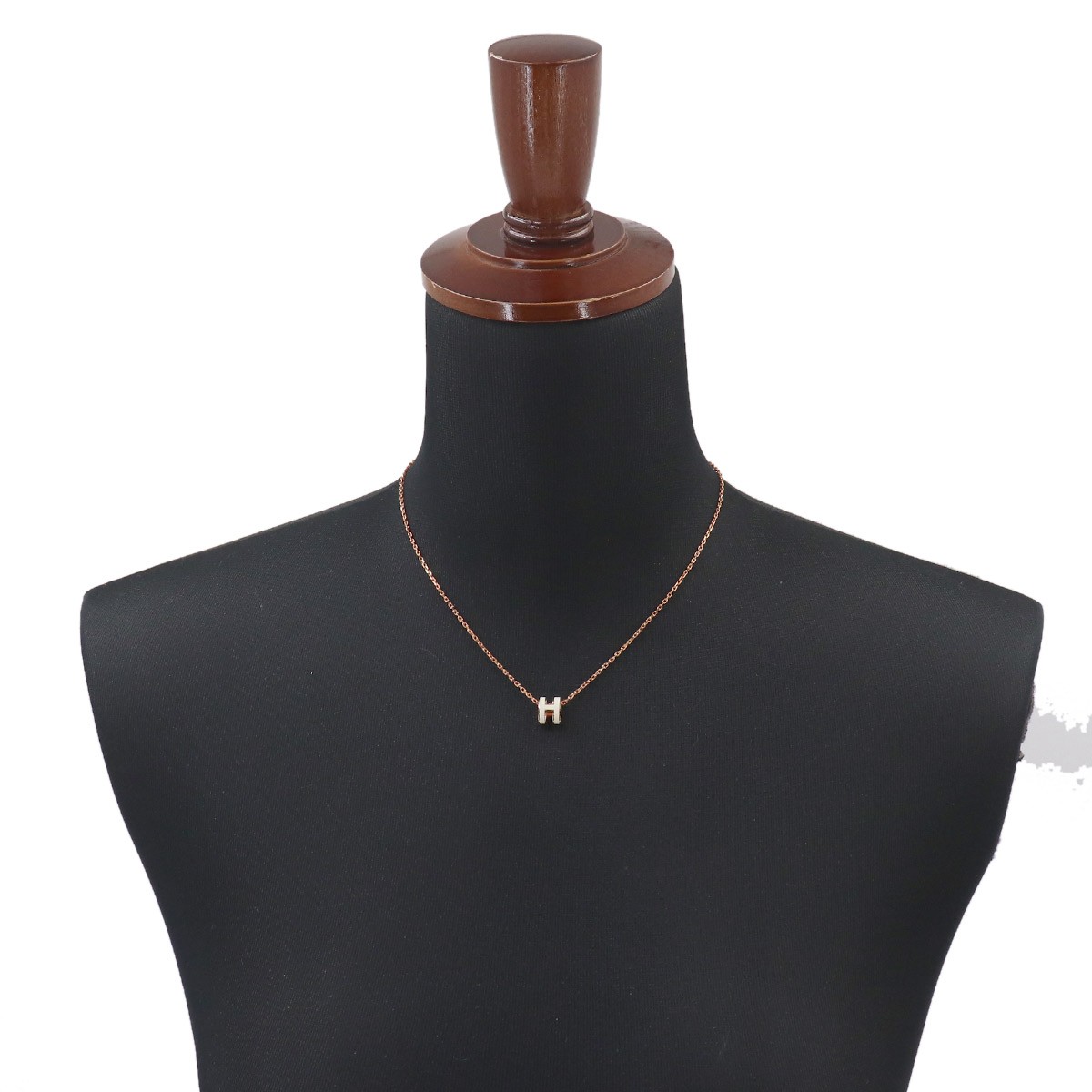 HERMES Mini Pop H Chain Necklace White Gold Accessory 90330205