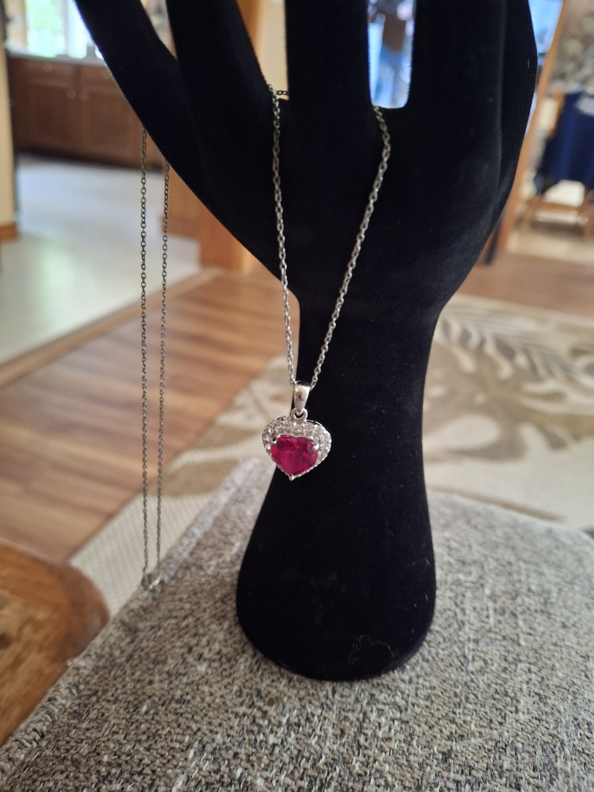 Heart Red And White Cz Sterling Silver Necklace 18in.