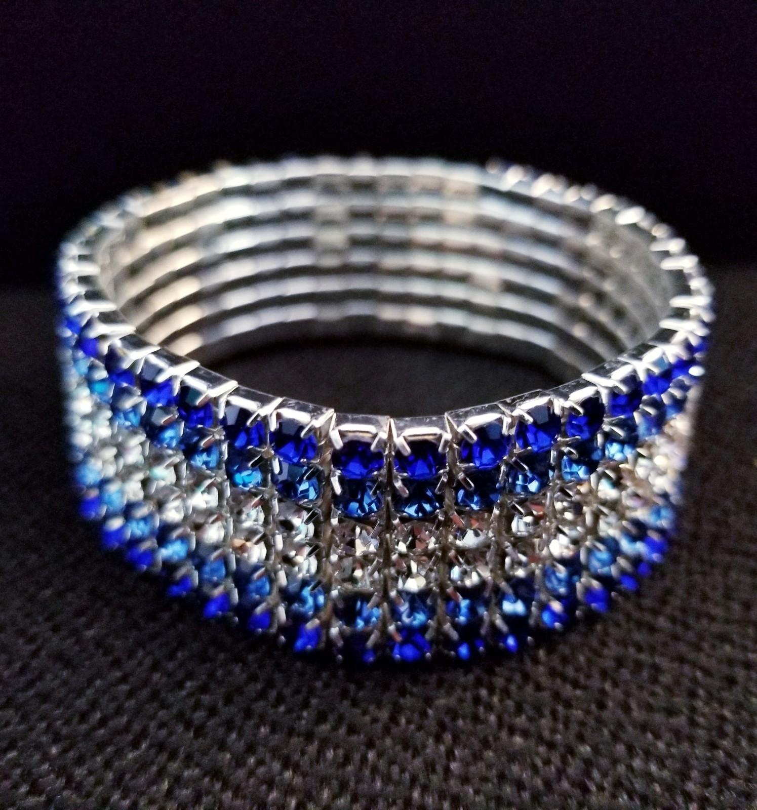 Blue Silver Rhinestone Stretch Bracelet Crystal Pageant Prom Drag Jewelry