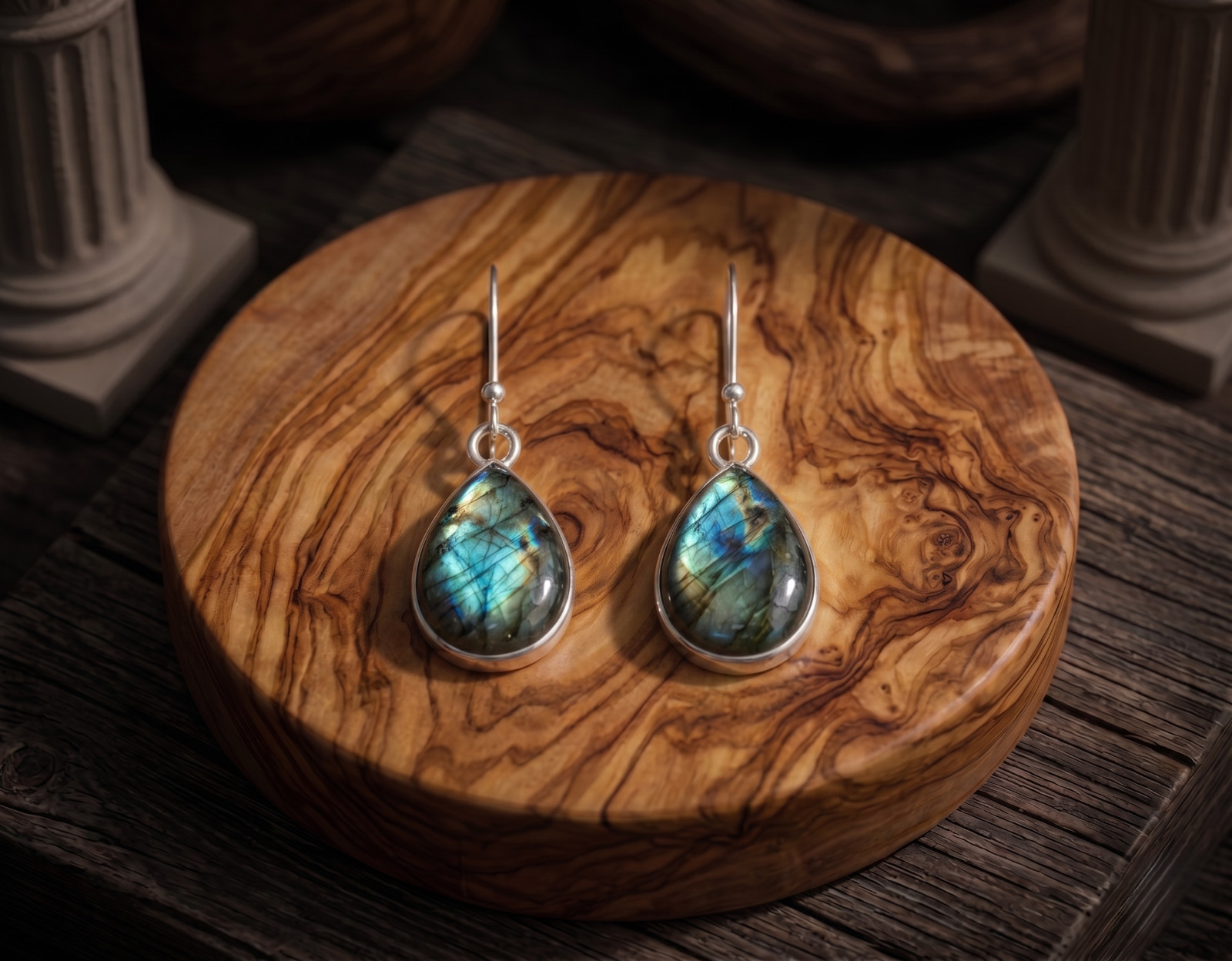 Natural Labradorite Gemstone Womens Earrings 925 Sterling Silver Handmade Gift