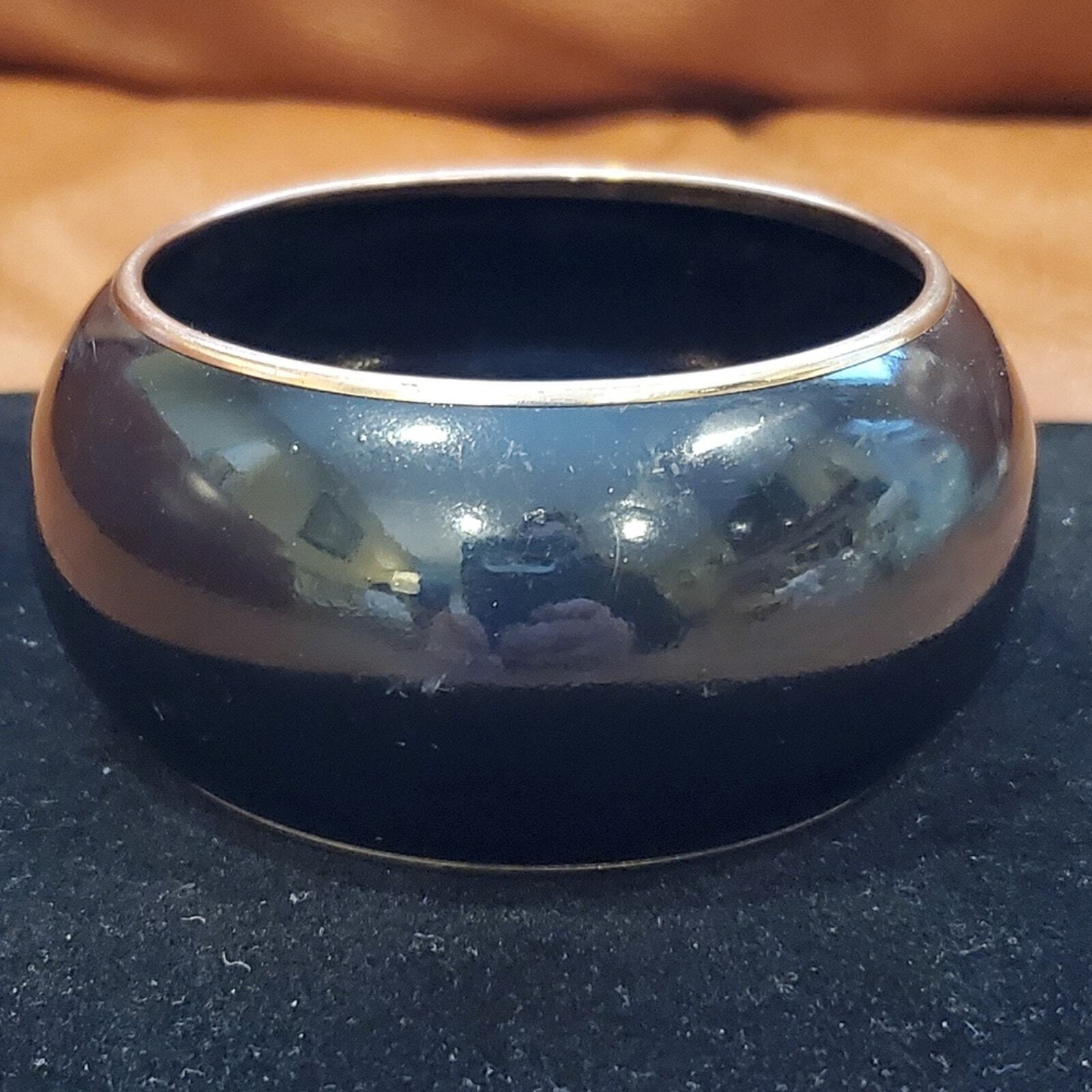 3.5 inch x 3.25 inch Bllack and Gold Metal Bangle Bracelet 2 3/4 inch Opening