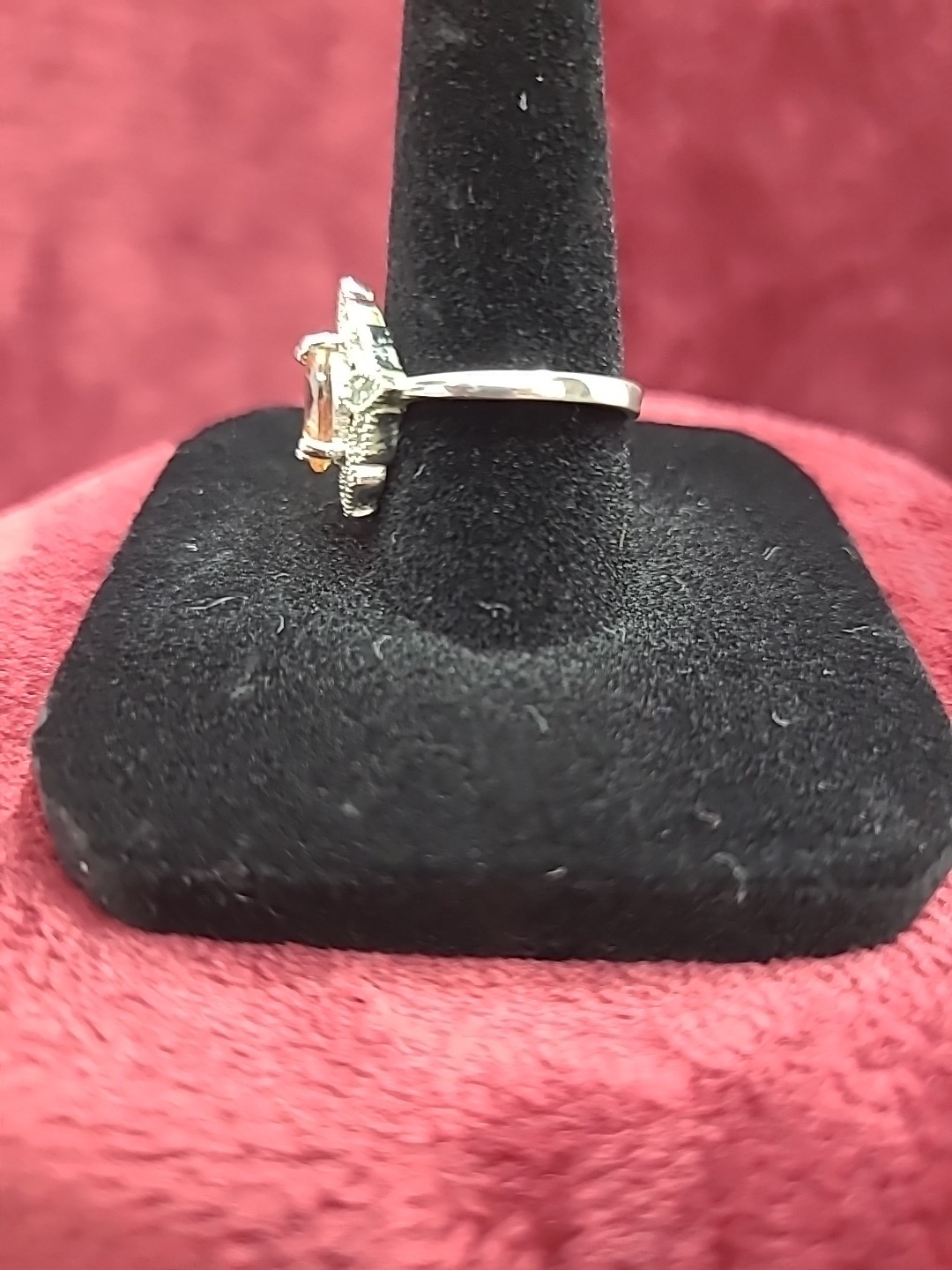 Faux Citrine w Rhinestone Silvertone Ring