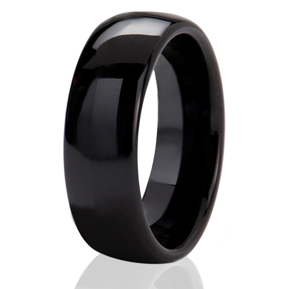 🔥 8mm Tungsten Carbide Dome Wedding Band Mens Black Silver or 18k Gold Plated