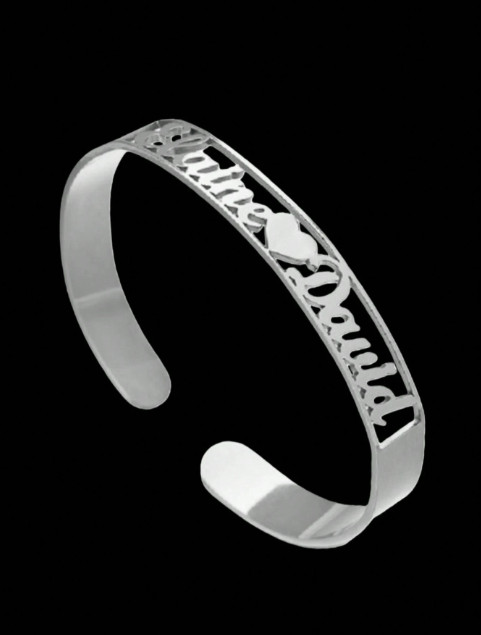 Custom Name Bangle Heart Nameplate Open Cuff Bracelet Men Women Jewelry Gift USA