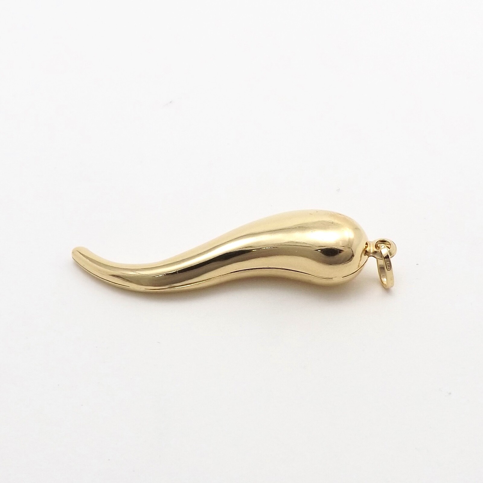 Solid 18k Gold Italian Horn Cornicello Charm Pendant Italy Large Hollow New