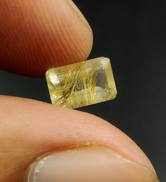 Natural Rutilated Quartz Loose Gemstone 8.7X5.7X3.7mm Emerald cut W154