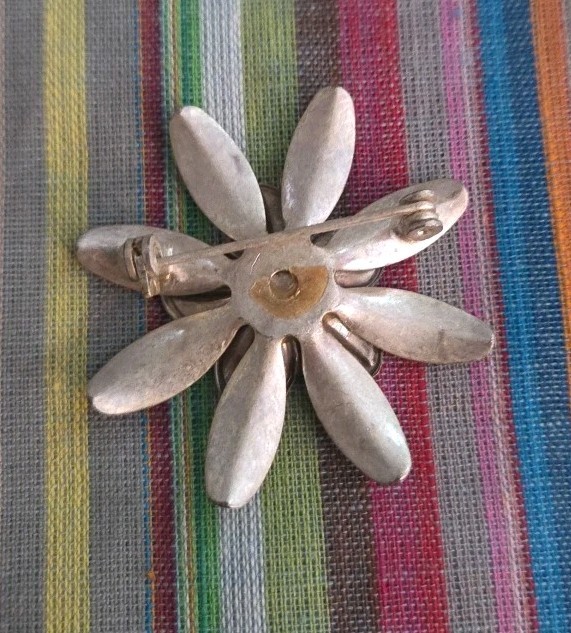 Enamelware Pin / Brooch. With iridescent stone