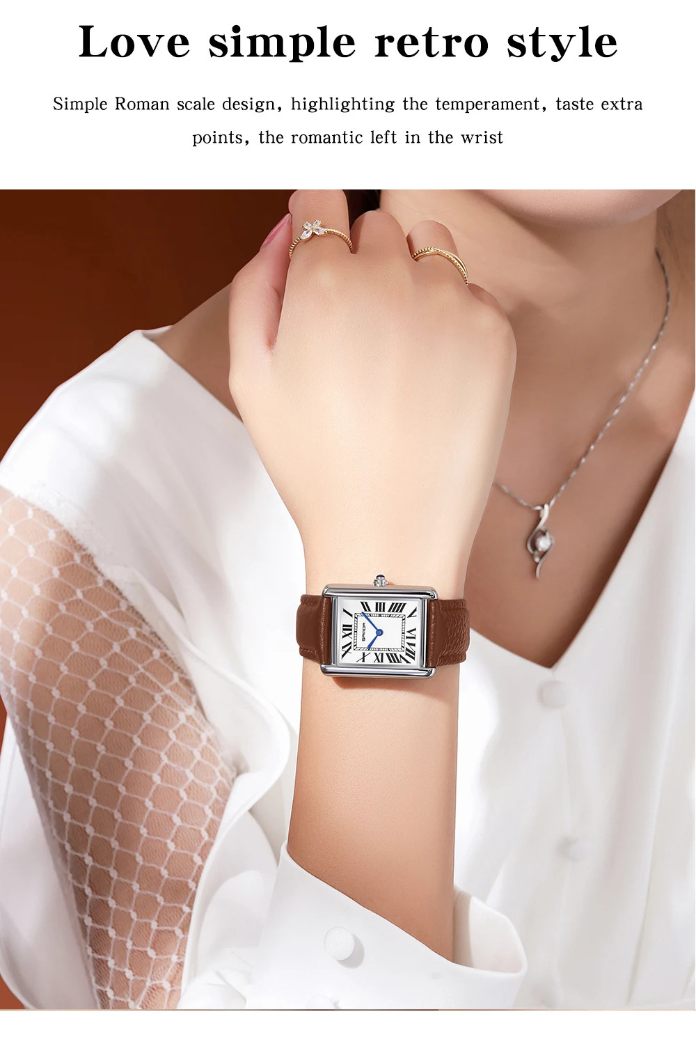 Fashion Roman Time scale 1108 Rectangular Couple Frank Watch Silver Luxur