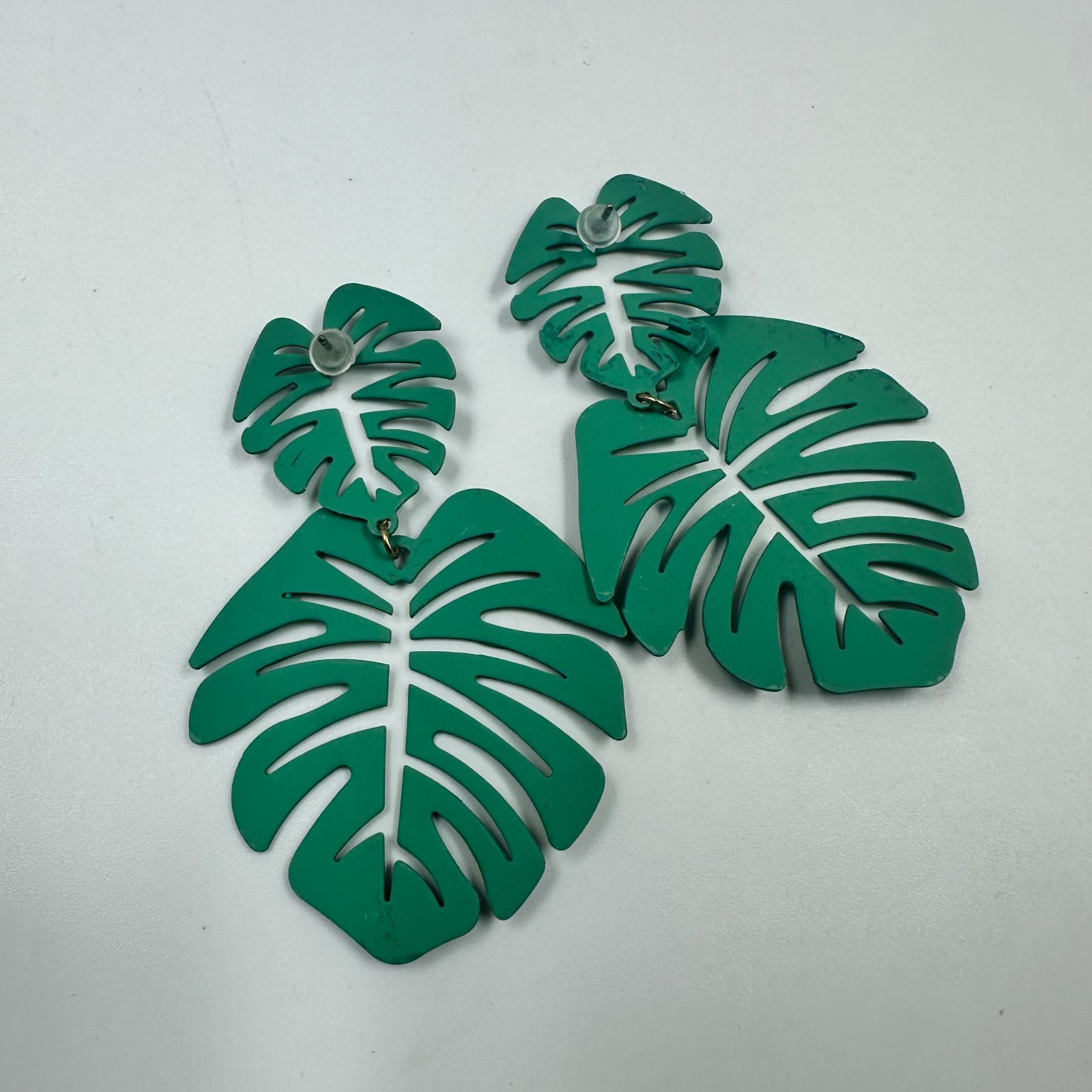 Monstera Leaf Dangle Earrings Green Tropical Beach Summer Jewelry Pierced