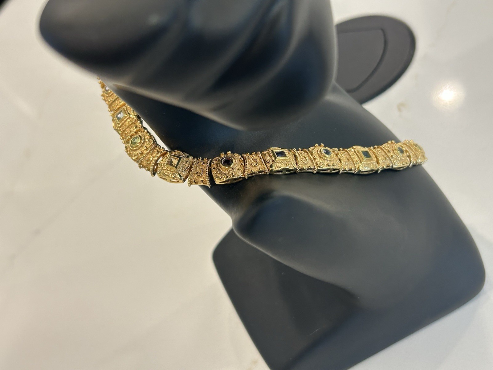 Veronese Etruscan Gold Vermeil Sterling Multi Stone Choker 925
