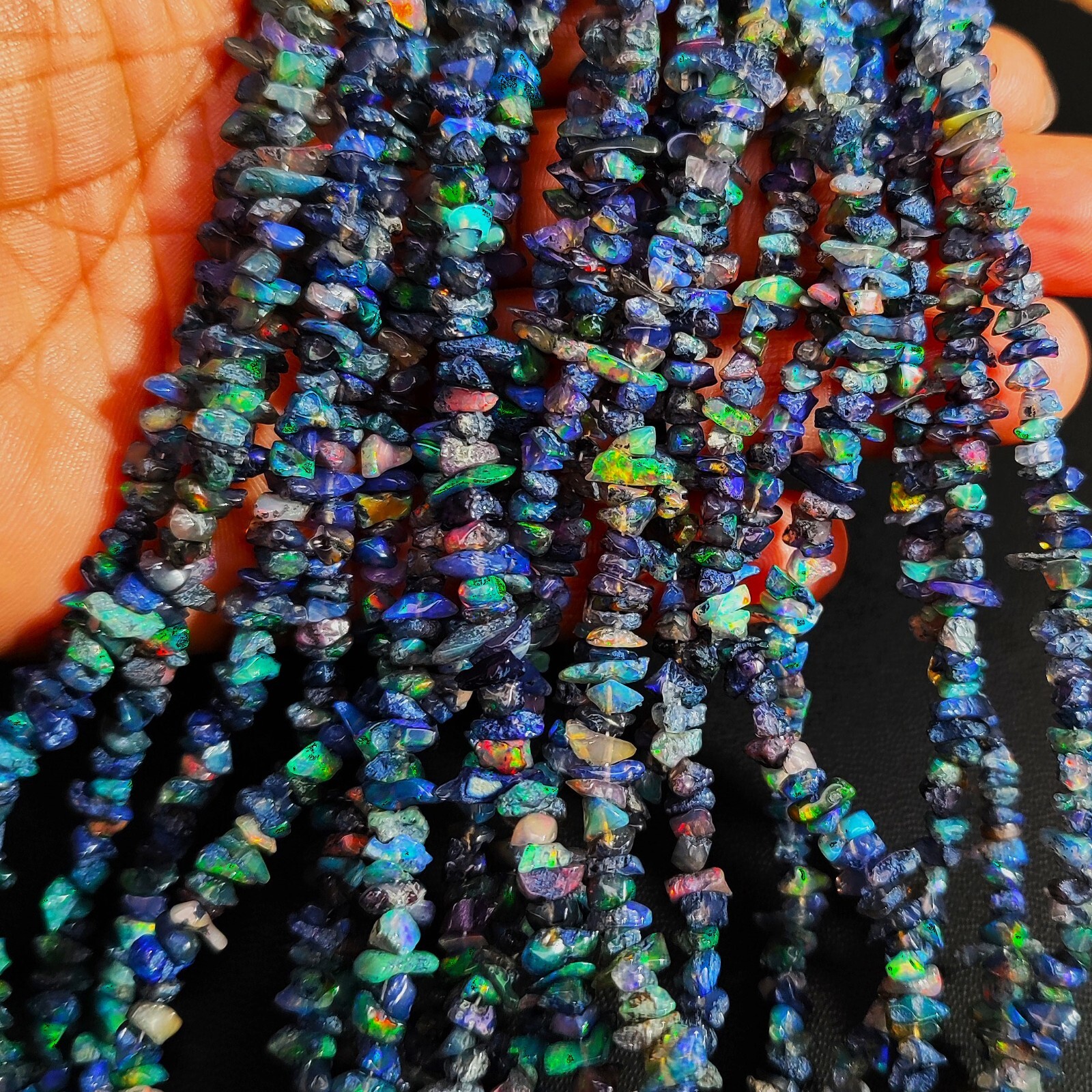 Natural Rainbow Fire Black Opal Gems 5 mm Size Chips Beads 16″ Strand