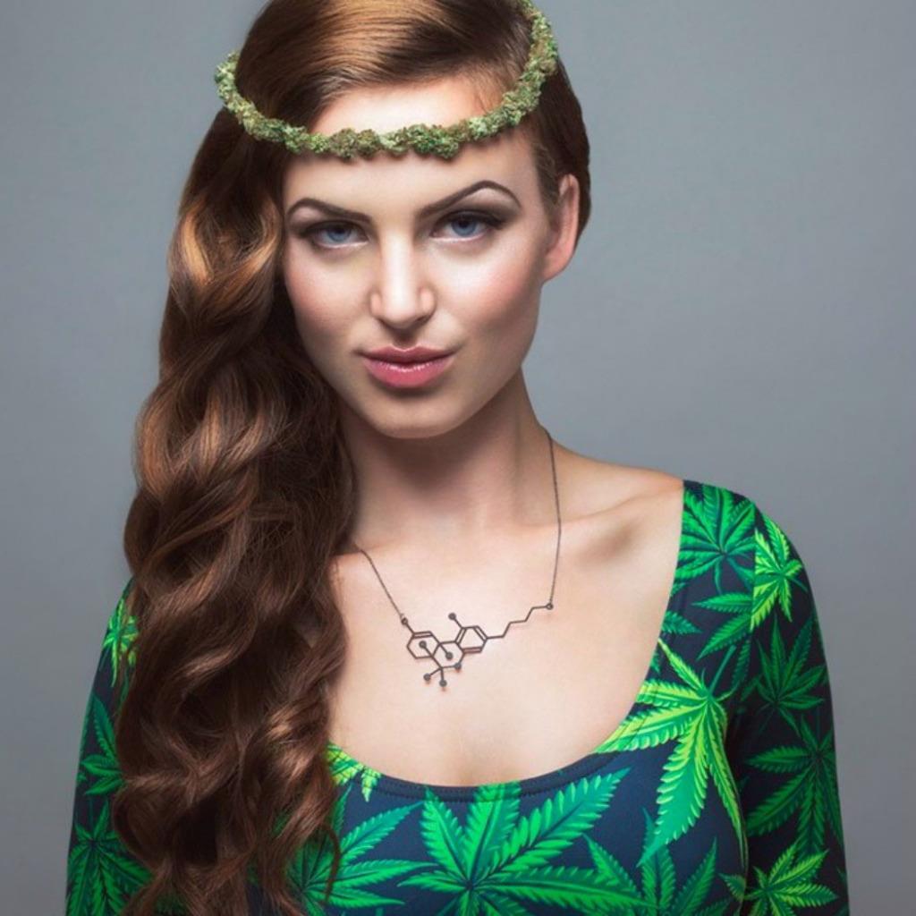 THC MOLECULE NECKLACE Marijuana Pot Weed Science Chemistry Black Gold or Silver