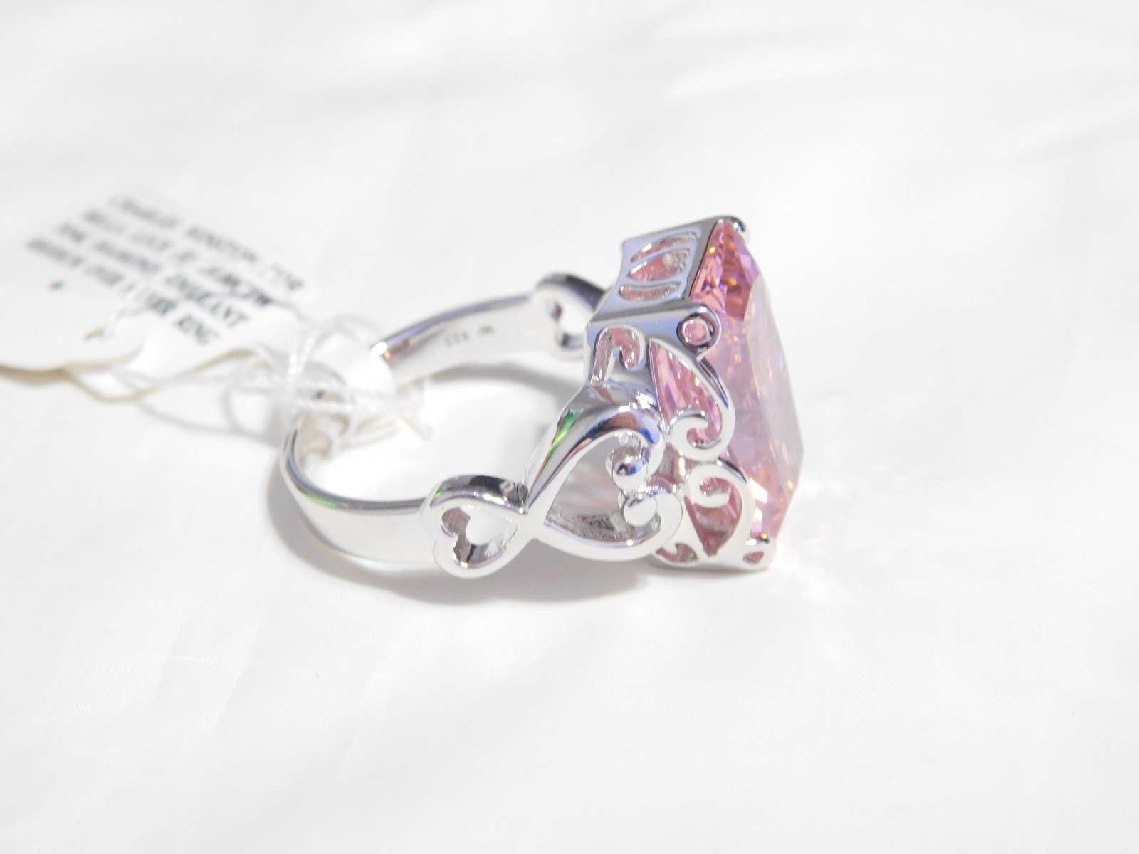Stunning Pink Emerald-Cut Simulated Diamond Ring 20.00 CTW