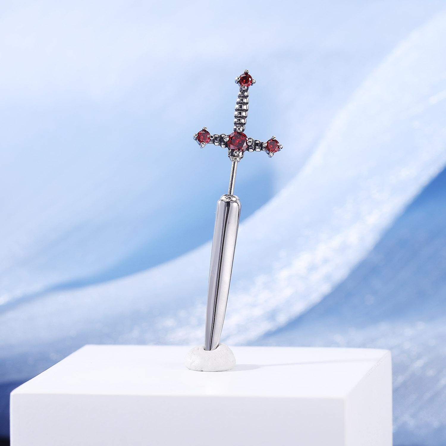 20G Punk Stainless Steel Stud Earrings CZ Dagger Sword Ear Stud Piercing Jewelry
