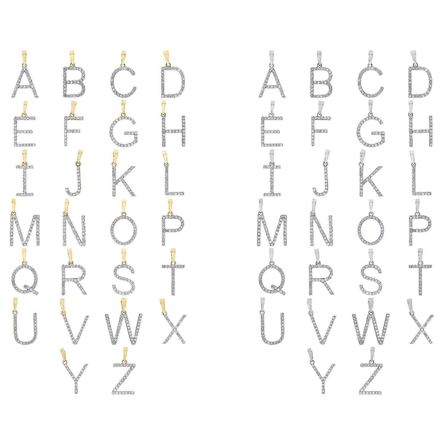 10K Yellow or White Gold Diamond Initial Pendant Block Font Letter | A to Z