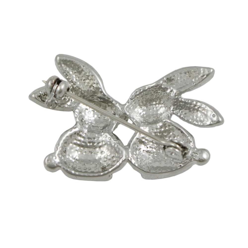 Crystal Kissing Easter Bunnies Brooch Pin in Silver – PRA012