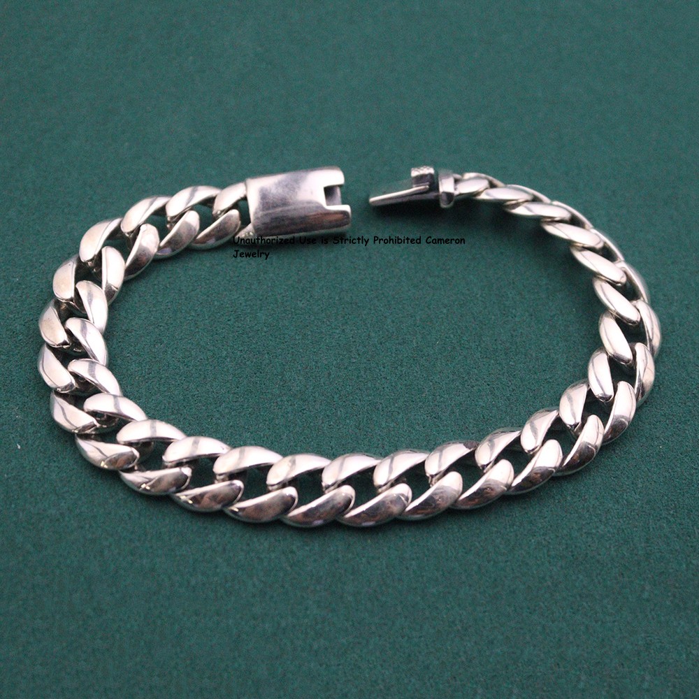 Pure S925 Sterling Silver Chain Men 11mm Cuban Curb Link Bracelet 44-45 8.26inch