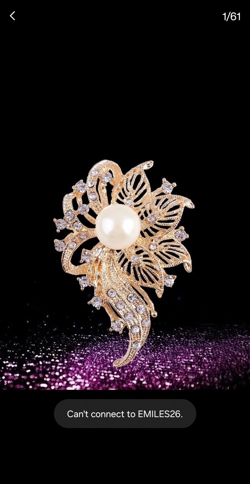 Gold Tone Rhinestone & White Pearl Flower Brooch Pin 6.3cm Cluster Nature