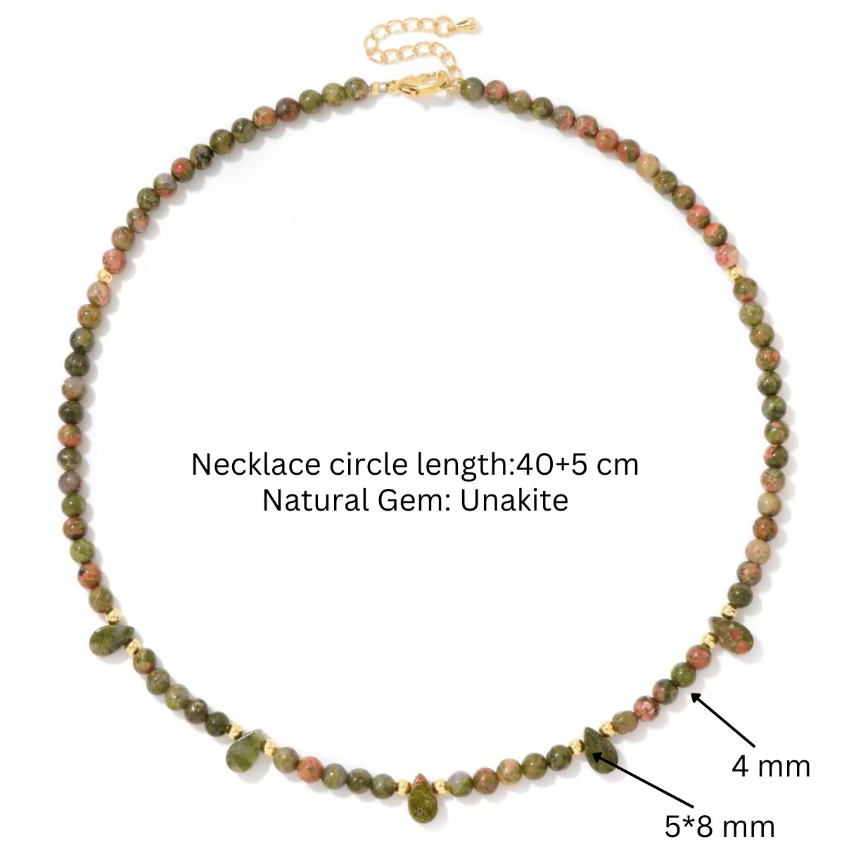 Unakite Natural Stone Necklace Healing Crystal Handmade Jewelry
