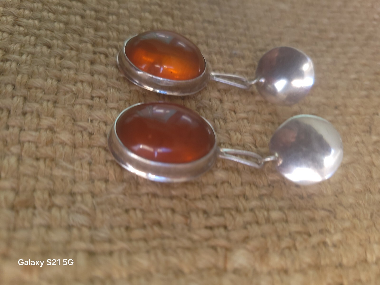 Susan Cummings 2″ Pierced Earrings Modern Silver & Amber McClure’s Nashville Tn