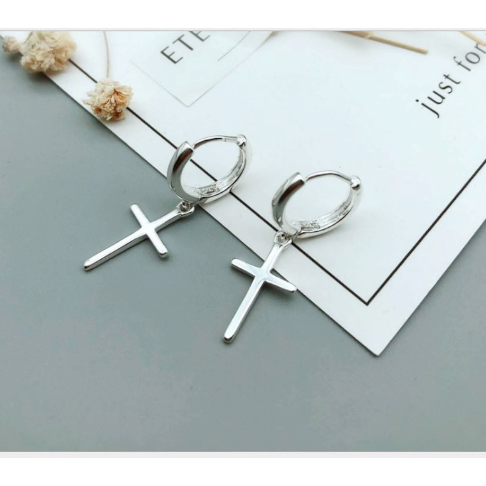 A Pair Men Women 925 Sterling Silver Cross Hoop Dangle Huggie Drop Earrings A98