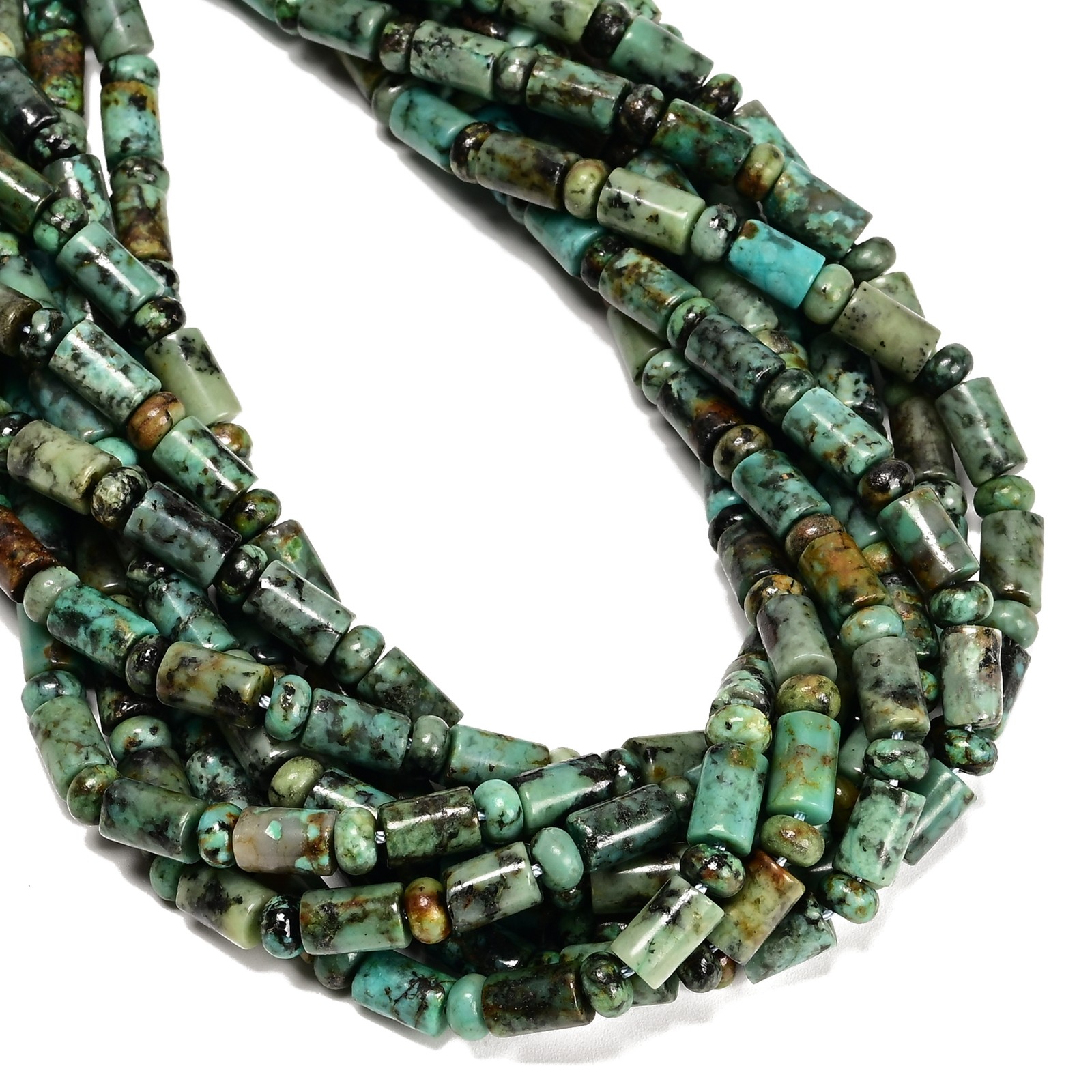 Natural African Turquoise Cylinder Tube with Rondelle Beads 6x10mm 15.5” Strand