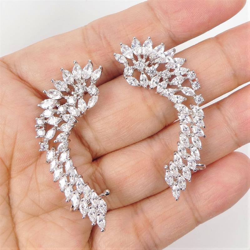 Sterling Silver Post CZ Cubic Zirconia Wing Earrings Ear Cuff Crawler Climber