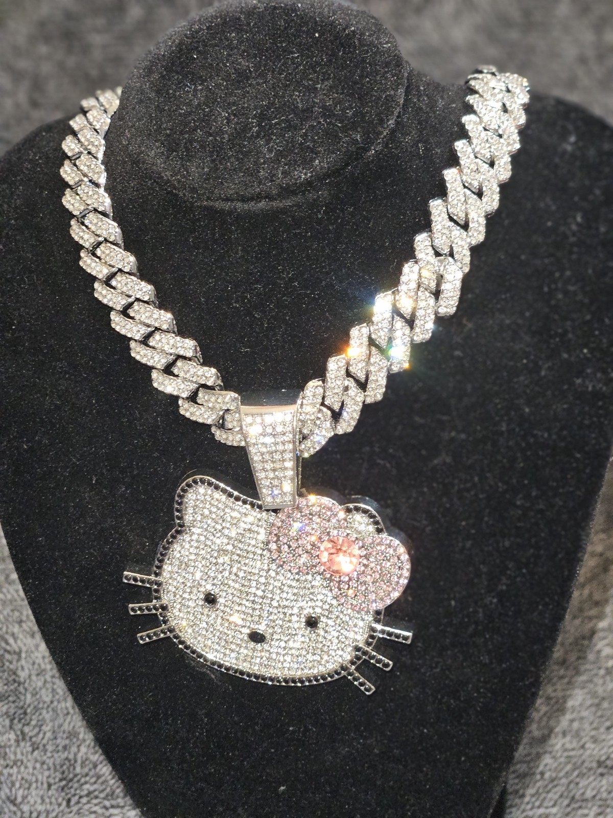 Sterling Silver Cuban Link Necklace w/5AAA CZ H.K.Charm Pendant