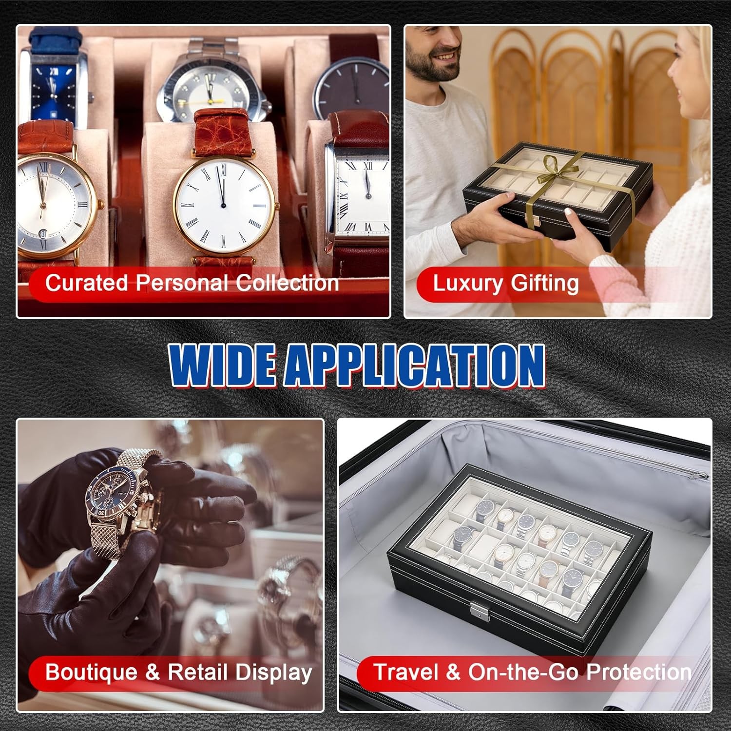 24 Slots Watch Box PU Leather Watch Case Organizer Watch Display Case Lockable !