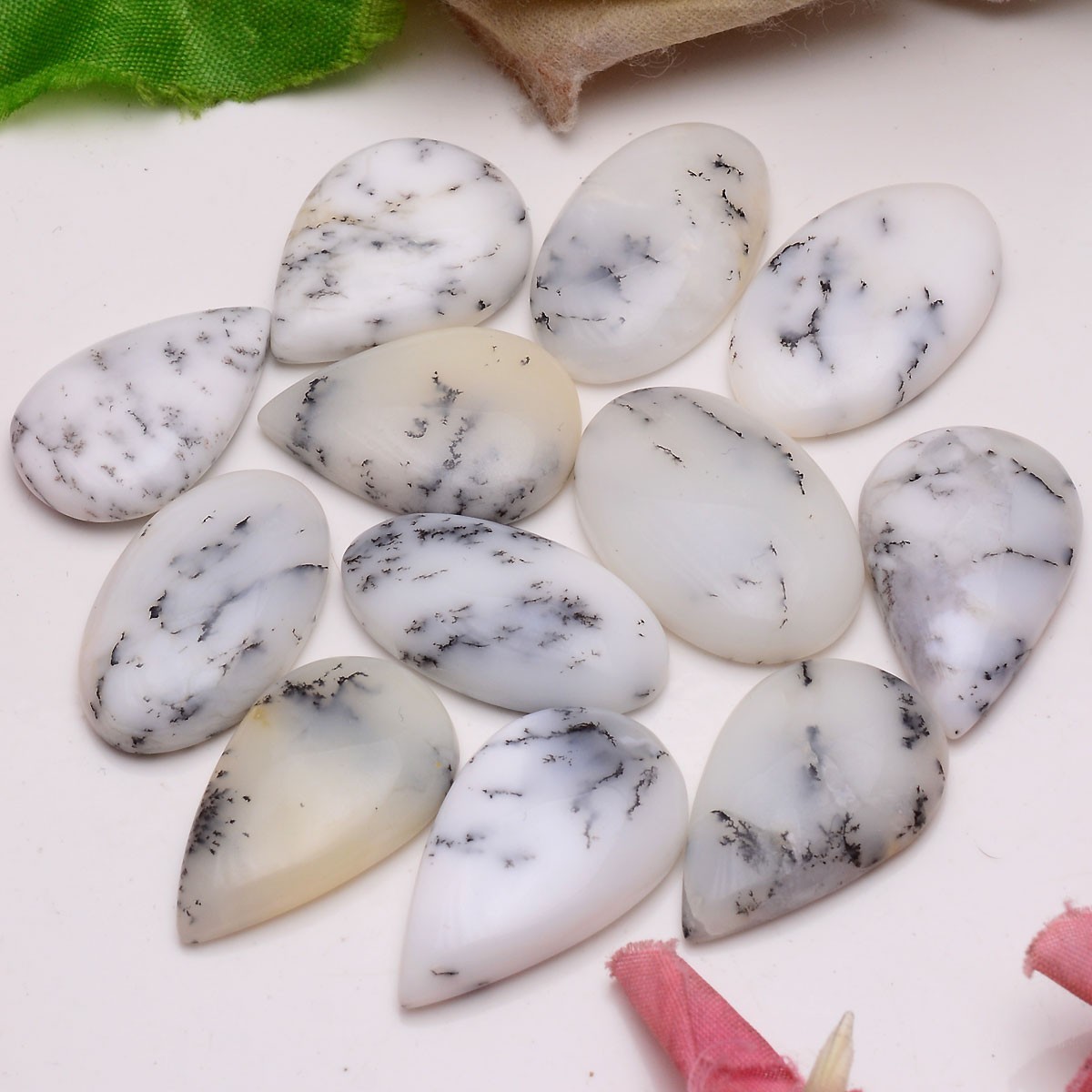 12 Pcs Natural Dendrite Agate Opal 26mm-30mm Cabochon Untreated Loose Gemstones