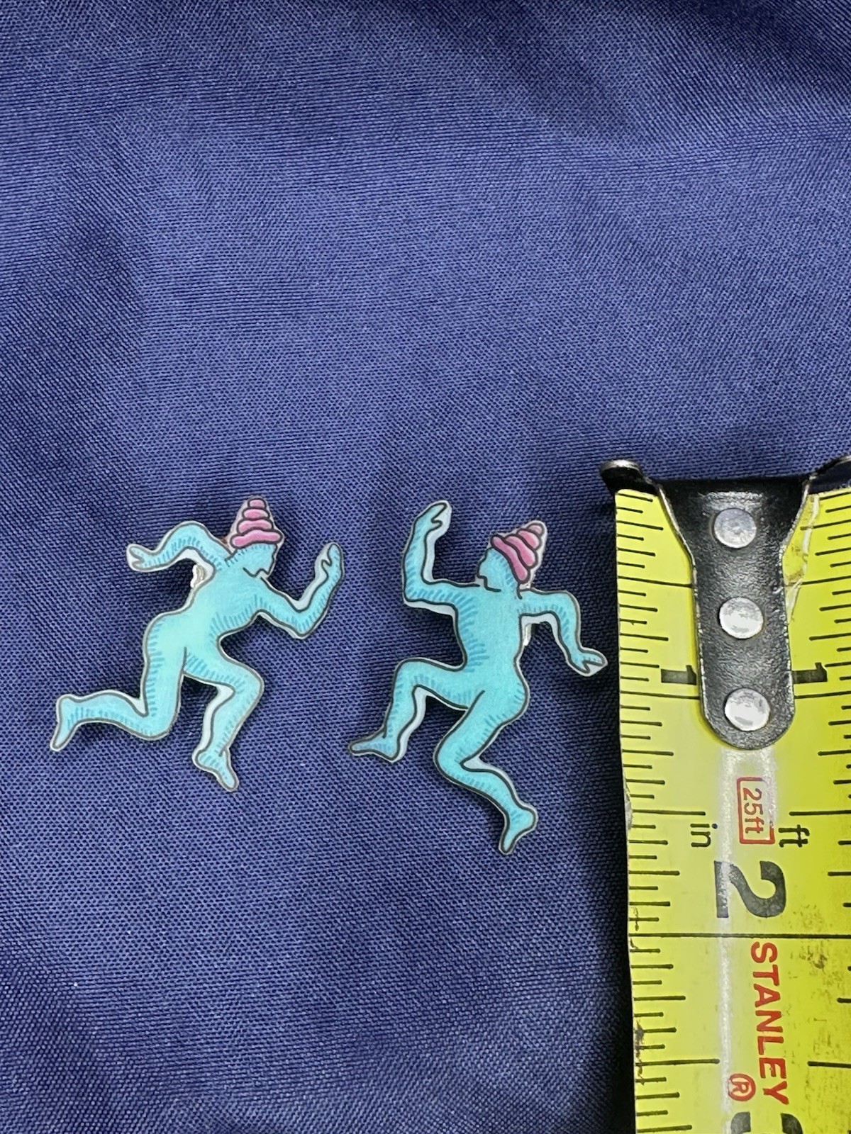Keith Haring Inspired Dancing Figure Statement Earrings Turquoise Pink Pop Art
