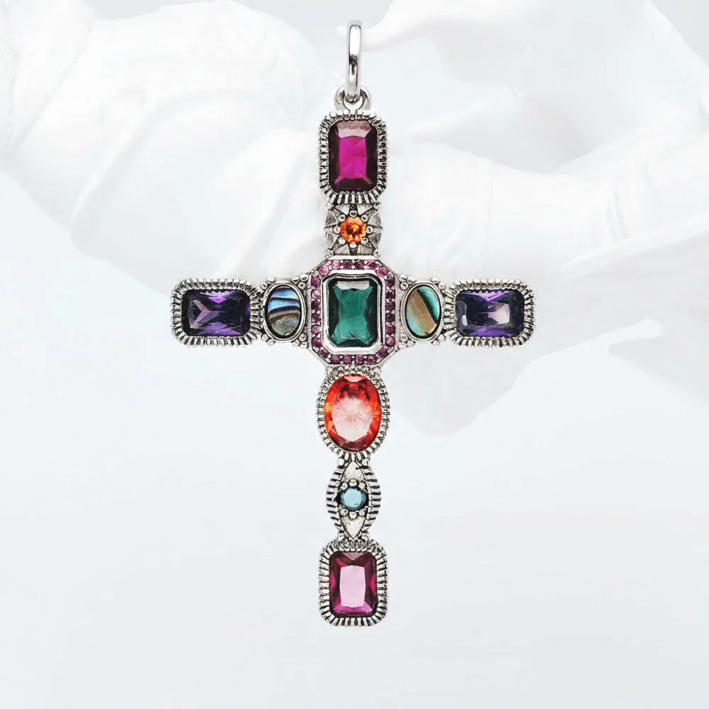 Colgante Cruz Colorida Plata 925 Vintage Regalo Mujer Solo Colgante Europa 925